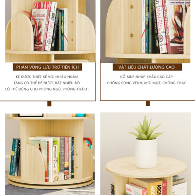 Kệ sách IGA xoay 360 độ có thể làm kệ góc đa năng để bàn để sàn hiện đại GP269