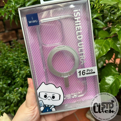 Ốp lưng cho iPhone 16 Pro Max - 16 Pro - 16 Plus - 16 hiệu WI WU MCC-201 nhựa cứng trong viền dẻo + vòng nam châm kiêm giá đỡ - Hàng chính hãng