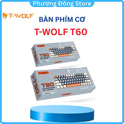 Keyboard T-WOLF T60 Gray White Chính hãng (Phím cơ, 63 key, Blue Switch, 20 chế độ LED, Kết nối cổng Type-C) - BH 12TH - Hàng chính hãng