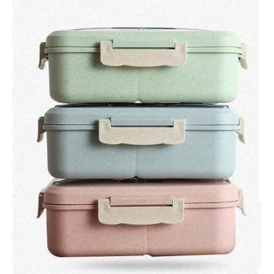 Hộp Đựng Cơm Lúa Mạch 1 Tầng 3 Ngăn Kèm Đũa Và Thìa Inox