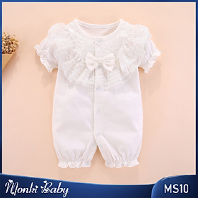 Body cộc tay cho bé gái sơ sinh, áo liền quần đùi dáng công chúa siêu xinh, ren viền cổ sang chảnh, chất mịn đẹp | MS10