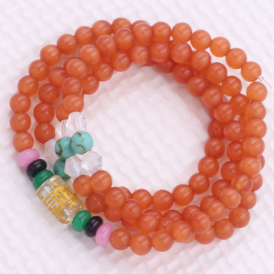 Vòng chuỗi 108 hạt đá mắt mèo cam charm lục tự chân ngôn - hạt 8 ly ( size lớn ), vòng chuỗi niệm Phật, vòng chuỗi đeo tay