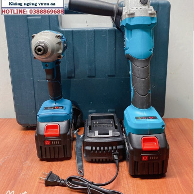 Bộ Combo 2 Trong 1 Gồm Máy Mài Góc Và Máy Chuyên Vít 199V 2 Pin 15 Cell, Động Cơ Không Than - Tặng Hộp Đựng (Bảo Hành 1 Năm)