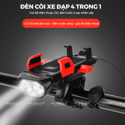 Đèn Còi Xe Đạp Giá Đỡ Điện Thoại 4 in 1 YQ-320 3000 mAh có dây điều khiển riêng còi và đèn, sạc TYPE-C độ sáng 500 lumens thời gian sáng 5-10h, phù hợp màn hình dưới 6.3 inch - Mai Lee