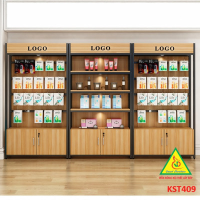 Kệ trưng bày sản phẩm, hàng hóa , kệ trang trí khung sắt mặt gỗ KST409 - Nội thất lắp ráp Viễn Đông Adv