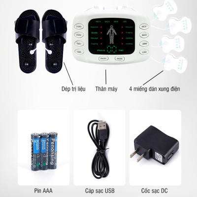 Máy Massage Xung Điện Nikio NK-105 - Máy Mát Xa 4 Miếng Dán + Dép Matxa Bàn Chân - 8 Chế Độ và 15 Cấp Độ Tùy Chỉnh, Giảm Đau Nhức Toàn Thân, Cải Thiện Tê Bì Chân