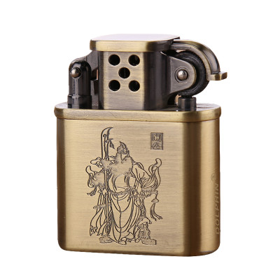 Vỏ Hột Quẹt Bật Lửa Xăng Đá Độc Lạ Dolphin HY676 Khắc Quan Vũ Đẹp Độc Lạ - Dùng Xăng Bấc Đá Cao Cấp