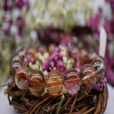 Vòng tay đá Thạch Anh Tóc Đỏ Nâu VIP cao cấp, Vòng tay đá Thạch Anh thiên nhiên Tóc Đỏ Nâu 10ly