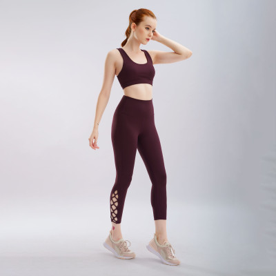 Set đồ tập yoga gym Hibi Sports H142 quần lửng lưng cao, áo bra dây đan kèm mút ngực