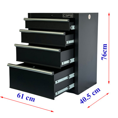 Tủ dụng cụ CSPS 61cm - 04 hộc kéo màu đen (tay nắm trắng)