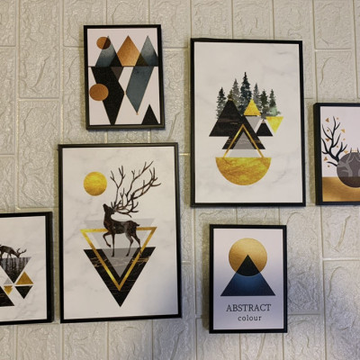 Bộ 06 tranh treo tường phòng khách, phòng ngủ chủ đề Bắc âu - tặng kèm khung và đinh 3 chân THD22 size lớn(75x115cm)