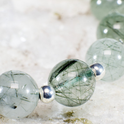 Vòng Tay Đá Phong Thủy Nữ Thạch Anh Tóc Xanh Thiên Nhiên AAAA Mạng Mộc - Hỏa VT056