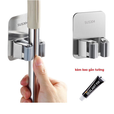 Giá Inox Treo Cây Lau Nhà Gắn Tường, Khô Ráo - Gọn Gàng - Ngăn Nắp, Gắn Keo Siêu Chắc Không Khoan Đục - TakyHome 4032