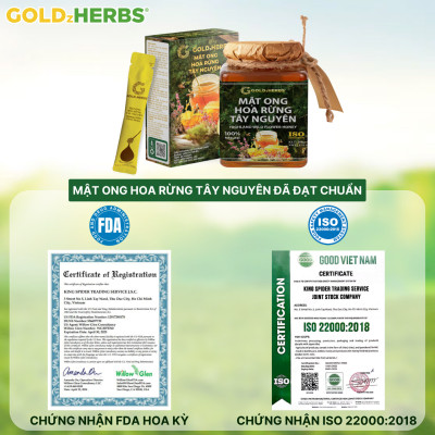 Mật ong hoa rừng Tây Nguyên GoldzHerbs, 100% nguyên chất – Hũ 500g/ Hộp 15 gói