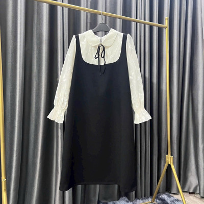 Váy Bầu Thiết Kế- Đầm Bầu Công Sở Dài Tay Tơ Phối Dễ Thương V36