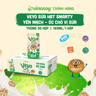 Thùng Veyo Sữa hạt SMARTY Yến mạch - Óc chó vị sữa (30hộp x 180ml)