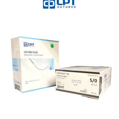 Chỉ phẫu thuật tự tiêu tan chậm CPT Trustigut (C) Chromic Catgut số 5/0 - C15E12