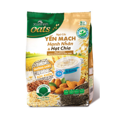 Combo 2 túi: Ngũ Cốc Yến Mạch Hạnh Nhân Hạt Chia 400G + NC Yến Mạch Óc Chó & Mè Đen 400G[ít đường](Tặng Kèm 1 Túi Yến Mạch 150G)