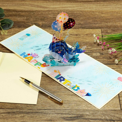 Thiệp 3D Pop Up Cá Voi & Bong Bóng Sinh Nhật – Thiệp Chúc Mừng Sinh Nhật Dễ Thương, Độc Đáo, B24