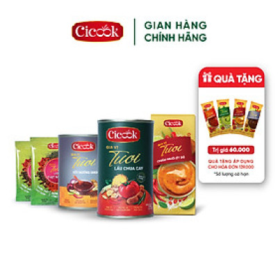 [SET TRÒN VỊ] 1 Lon Xốt Lẩu Chua Cay Cicook 370G + 1 Hộp Muối Chấm Ớt Xanh Cicook 180G+ 1 Lon Xốt Ướp Nướng Smoky 230G + 2 Gói Bột Ướp Thịt Nướng 10G*2