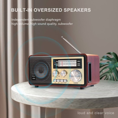 Đài Radio chất liệu gỗ bắt sóng khỏe, điều khiển từ xa, nghe nhạc Bluetooth, USB, điện 220V NNS 8093BT-Hàng Chính Hãng