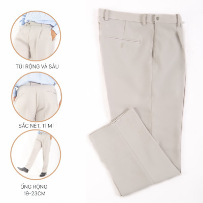 Quân Âu Anton Dáng Rộng, Xếp Ly, Quần Âu Công Sở Nam Trung Niên Màu Trắng Kem QA601