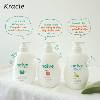 Sữa Tắm Hương Bưởi Thư Giãn Kracie Naive Body Wash (Refresh) - Chai 530ML