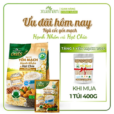 Ngũ Cốc Yến Mạch Hạnh Nhân Hạt Chia Xuân An [ít đường] Túi 400G {25g*16 gói}(Tặng Kèm 1 Túi Yến Mạch 150G)
