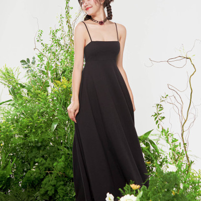 DOTTIE - Đầm thun midi bất đối xứng - Đen - D0536