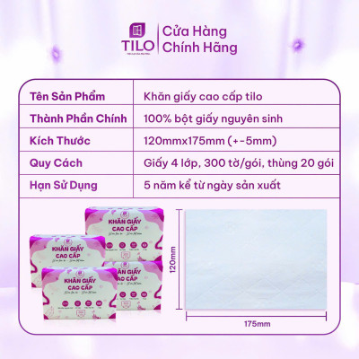 12 gói khăn giấy rút bàn TiLo 300 tờ 4 lớp dai mềm mịn, an toàn, tiết kiệm