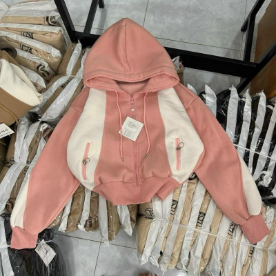 [LZ] Áo khoác chống nắng nữ lửng nỉ dệt xk dày túi khoá phối màu có nón nhiều màu lựa chọn siêu hot-A2171