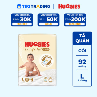 Tã quần Huggies Skin Perfect Mega Jumbo L88+4 miếng với 2 vùng thấm giảm kích ứng da