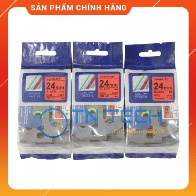 Nhãn In Tz2-451 - Đen nền đỏ 24mm x 8m - Dùng cho máy in BROTHER - AIMO - PUTY [Hàng Nhập Khẩu]