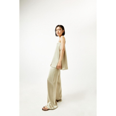 DOTTIE - Quần lụa ống rộng nữ xanh Q0259