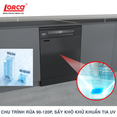 Máy Rửa Bát 13 Bộ LORCA TA 918DWB Hàng Chính Hãng Nhập Khẩu Cao Cấp Hiệu Suất Cao Chống Ồn Tiết Kiệm Điện