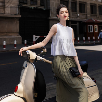 Set áo váy trắng xếp ly NGADO , set áo kèm váy , set áo váy kiểu Nữ