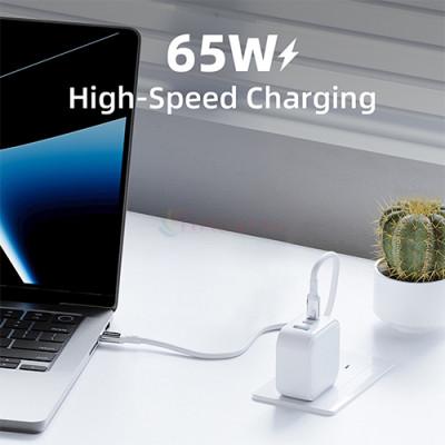 Cốc sạc Innostyle GaN MiniCube with Switch Convertible Plug UK+EU 1USB 2Type-C 65W IC65GWHT - Hàng chính hãng