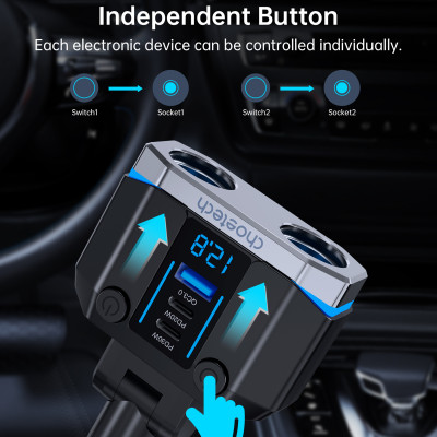 Tẩu sạc Choetech TC0020 đa năng 200w có 2 cổng Type C + 1 cổng Usb (Hàng chính hãng)