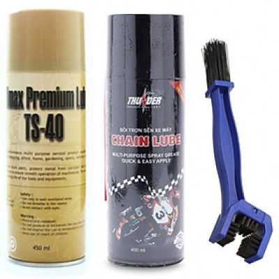 Bộ Combo bảo dưỡng sên Thunder 400ml, rửa sên TS-40 450ml tặng kèm bản chải chà sên