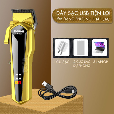 Tông đơ cắt tóc chuyên nghiệp Kemei KM-8539 lưỡi cắt mạ carbon công suất 5W tặng kèm áo choàng cắt tóc - Hàng chính hãng