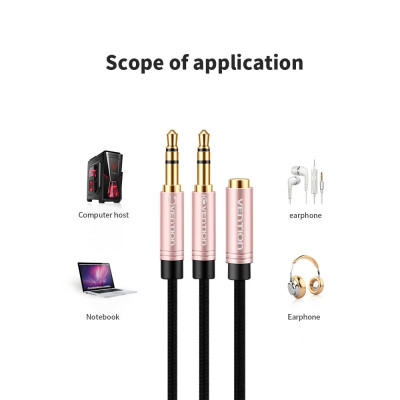 VENTION 3.5mm Audio Extension Cable 3.5 Jack AUX Female to Dual Male Earphone for Phone Headphone Speaker Tablet PC 0.3m