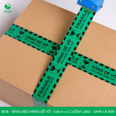 BK3E - Băng keo HÀNG DỄ VỠ màu xanh lá đen khổ 4.8 cm - Băng dính niêm phong - 3 cuộn