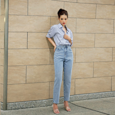 Quần Mom Jeans Lưng Cao Màu Classic Blue Aaa Jeans