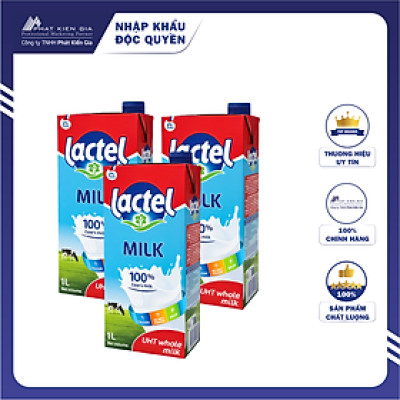 COMBO 3 Hộp Sữa Tiệt Trùng Nguyên Chất Lactel 1L | Lactel UHT Whole Milk 1L