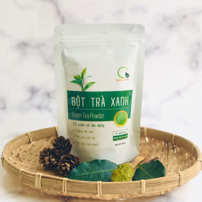 Bột Trà Xanh Sấy Lạnh Nguyên Chất Quảng Thanh Gói 100gr - Đắp mặt làm dịu da, kháng khuẩn, kháng viêm, giảm cân