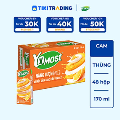 Thùng 48 Hộp Sữa Chua Lên Men Tự Nhiên Yomost Vị Cam (170ml/Hộp)