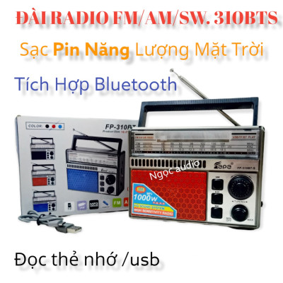 Đài radio FP-310BT-S năng lượng mặt trời, Bắt Sóng FM, AM,SW/USB/Thẻ nhớ/Bluetooth-HÀNG CHÍNH HÃNG
