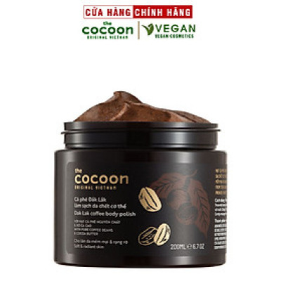 Cà phê Đắk lắk làm sạch da chết COCOON 200ml (Dak lak coffee body polish) Thuần Chay