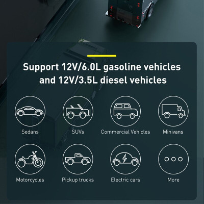  Bộ cứu hộ oto Baseus dung lượng 12000mAh công suất 1000A kiêm pin sạc dự phòng tích hợp màn hình kỹ thuật số [Hàng Chính Hãng]