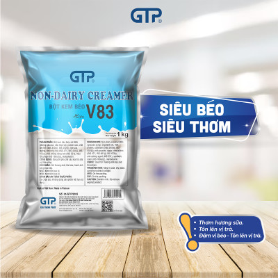 Bột kem béo V83 GTP (1KG)- Béo, thơm đậm vị dùng để pha trà sữa, thức uống, làm bánh - SP Chính Hãng (Bột kem béo hiệu V83 (1kg/bao))
